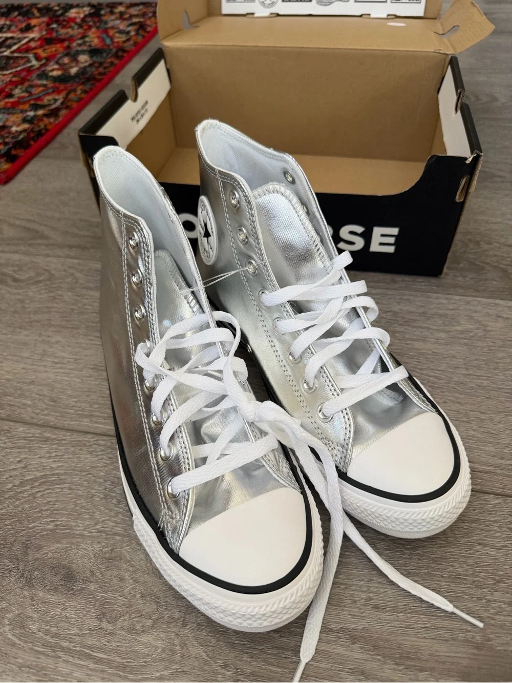 Converse All Star High Top Sneakers in Metallic Silver